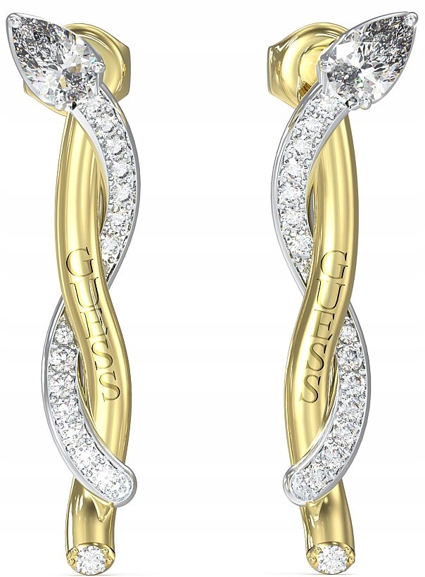 Elegantní Náušnice Guess Twist Stříbrno-zlaté S Krystaly, Propletené