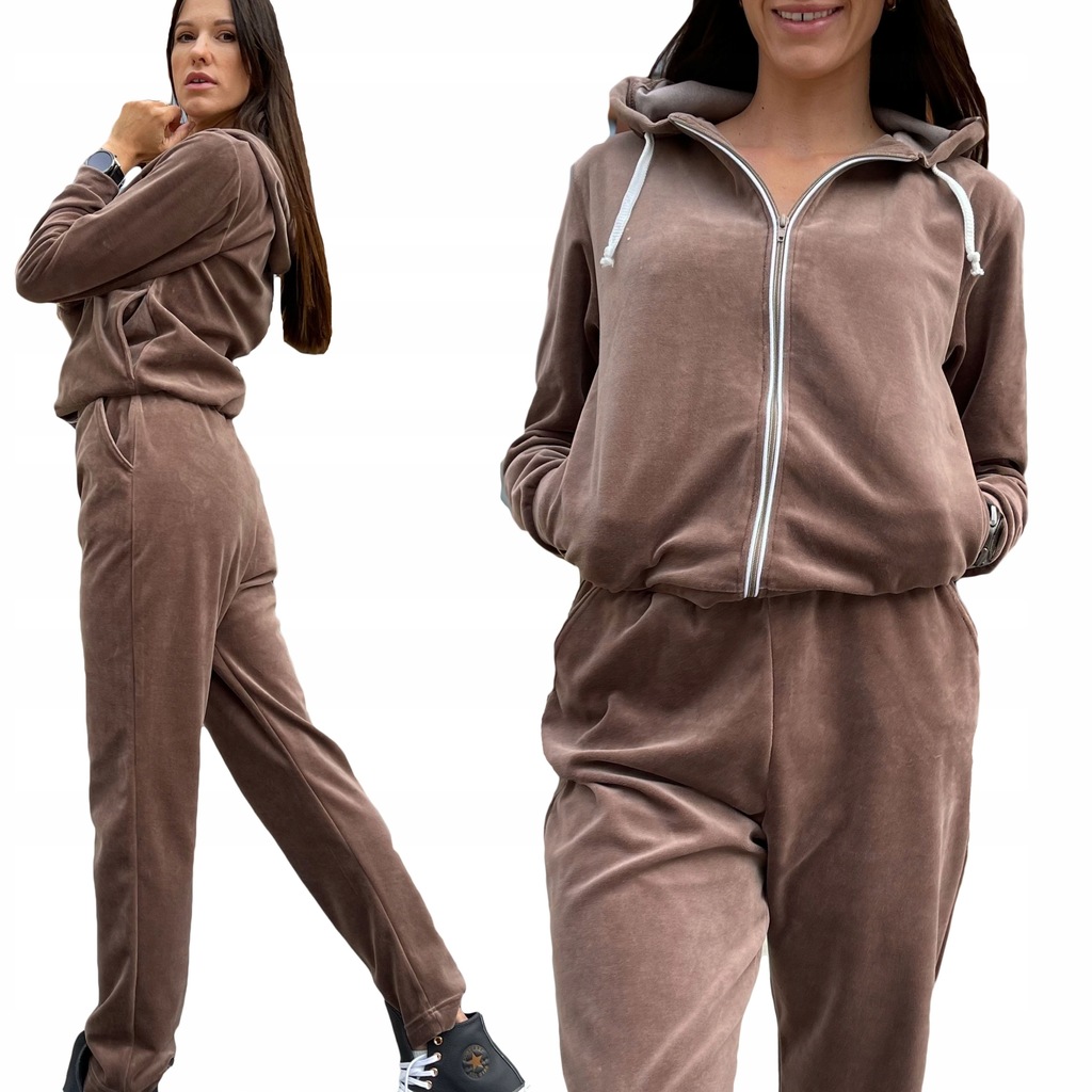 Teplákovka velurový dámský rozepínací s kapucí teplý pohodlný Béžový Pl Adi XL