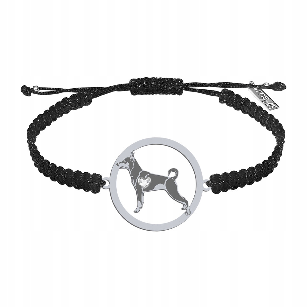 Stříbrný náramek s mini pinčem psa 925 Makramé Gravírování Bonus