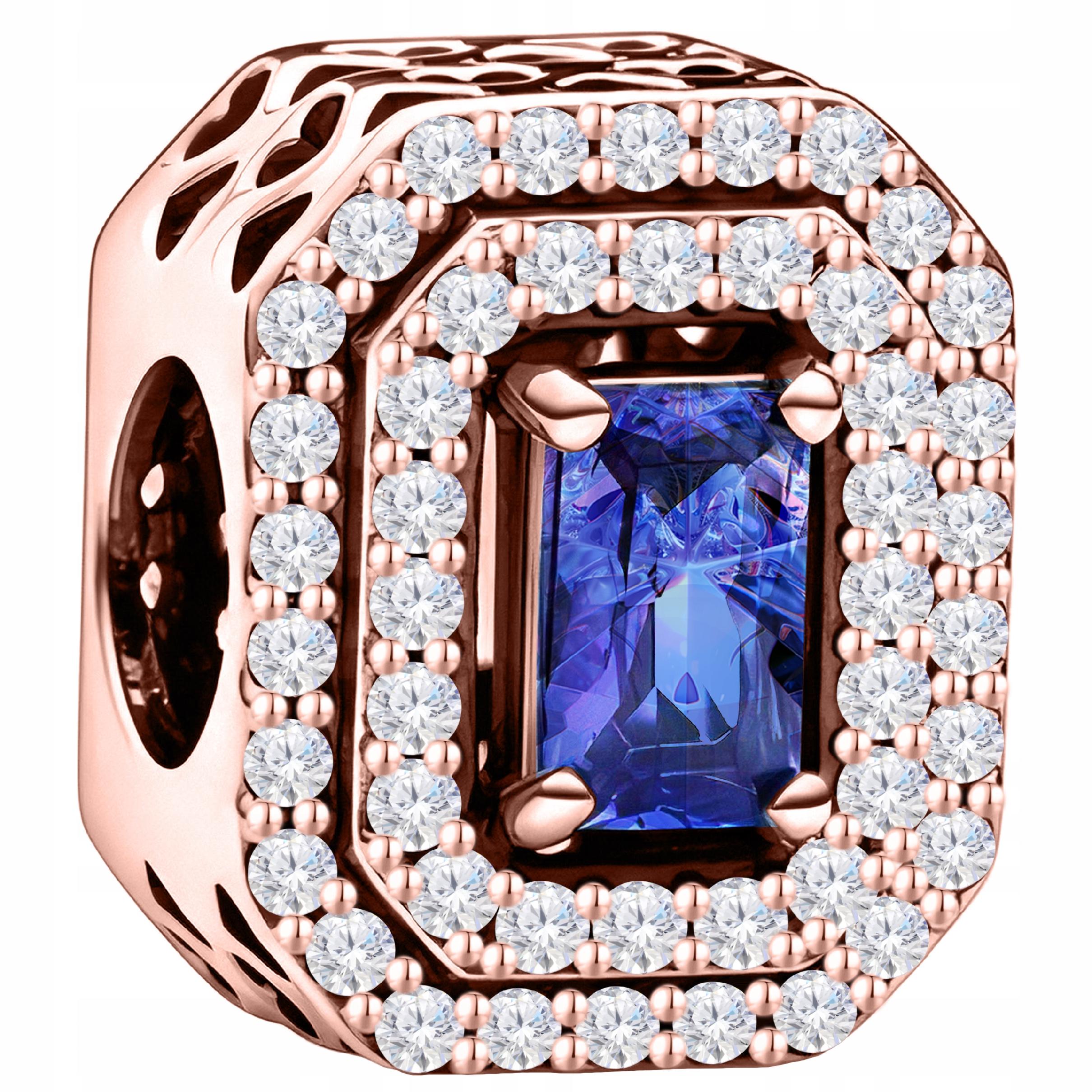 Charms Pozlacený Modrý Křišťál Lesklý korálek se zirkony Stříbro 925