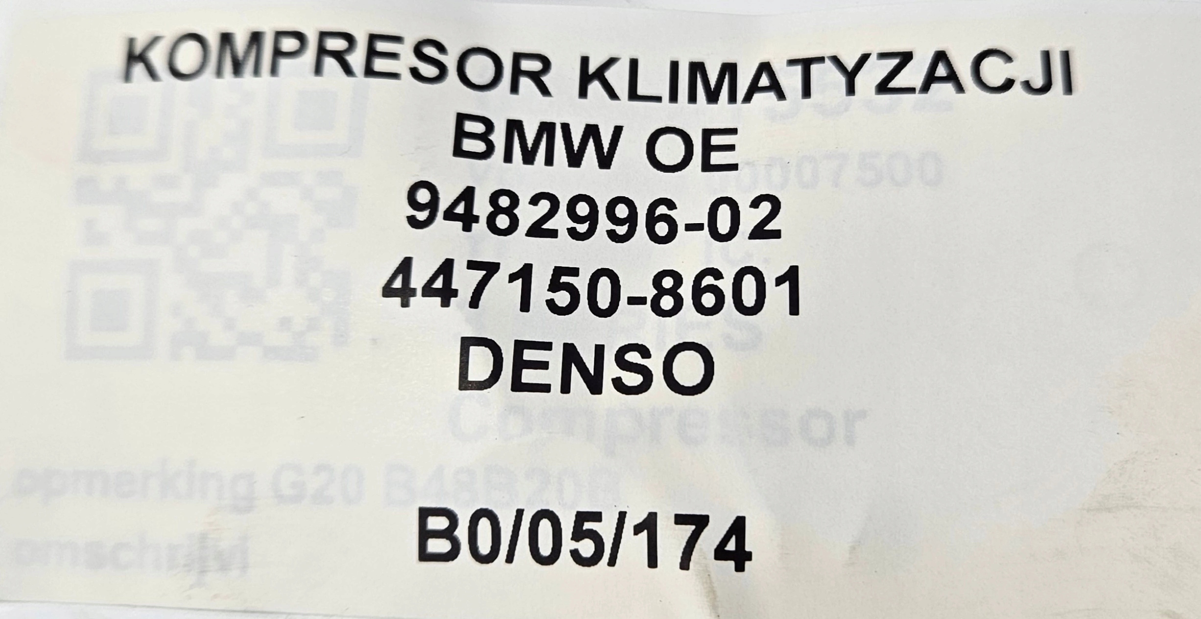 compressor; of the air conditioning BMW OE 9482996-02