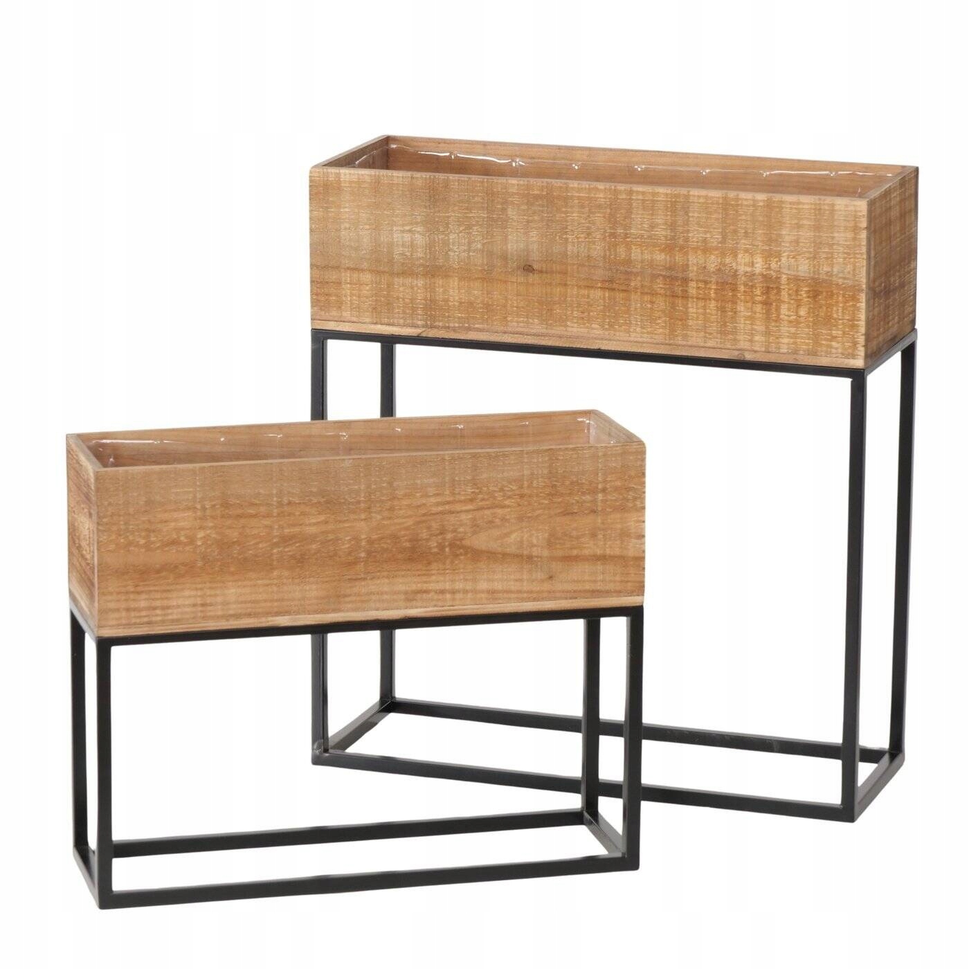 Držiak Na Kvetináč S 2 Obdĺžnikovými Krytmi Na Kvety Na Kovovom Rošte