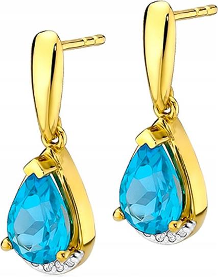 Zlaté náušnice 585 slzy s Topazem a diamanty, moderní design jako dárek, 14k