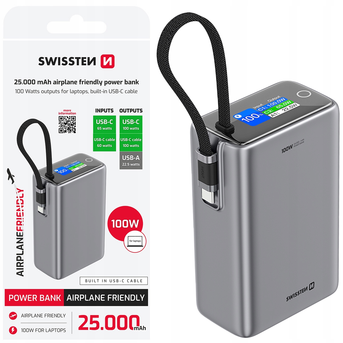 Power Bank Cestovní 25000 mAh Swissten