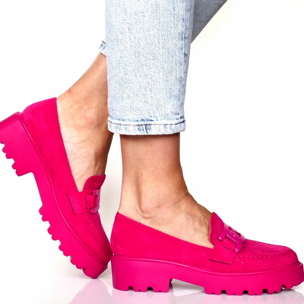 Fuchsiové Semišové Dámské Mokasíny Řetízek 40