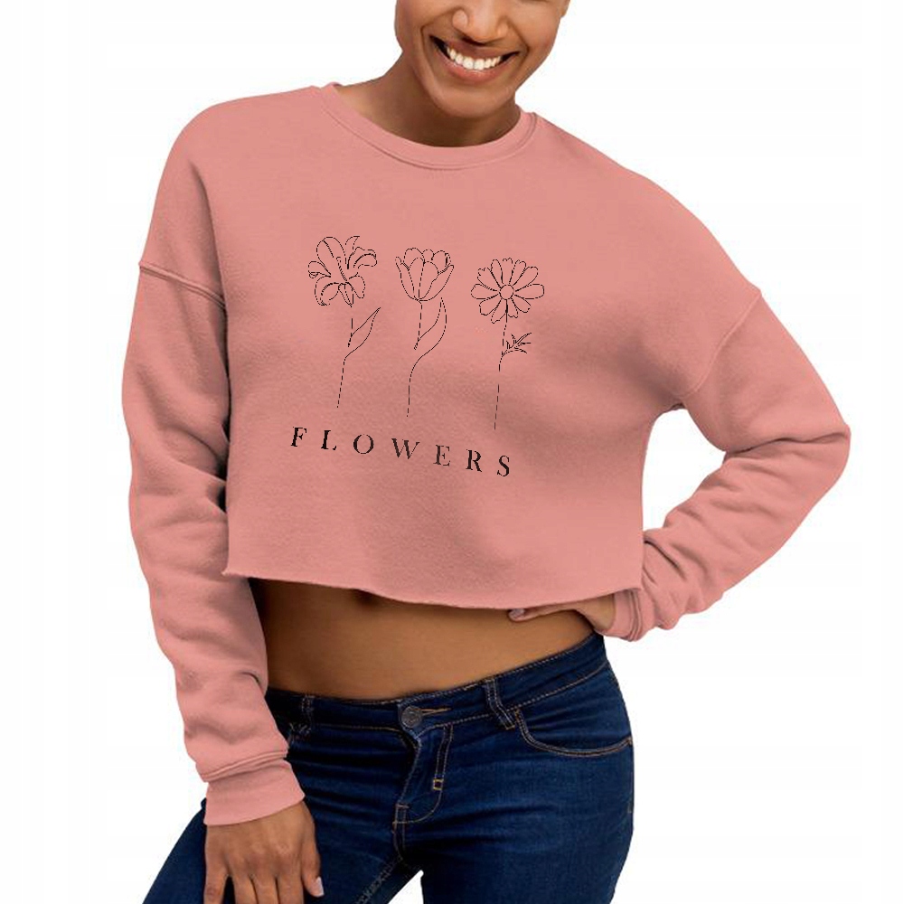 Pohodlná Mikina Krátká Cropped Růžová Flowers Vz Xxs