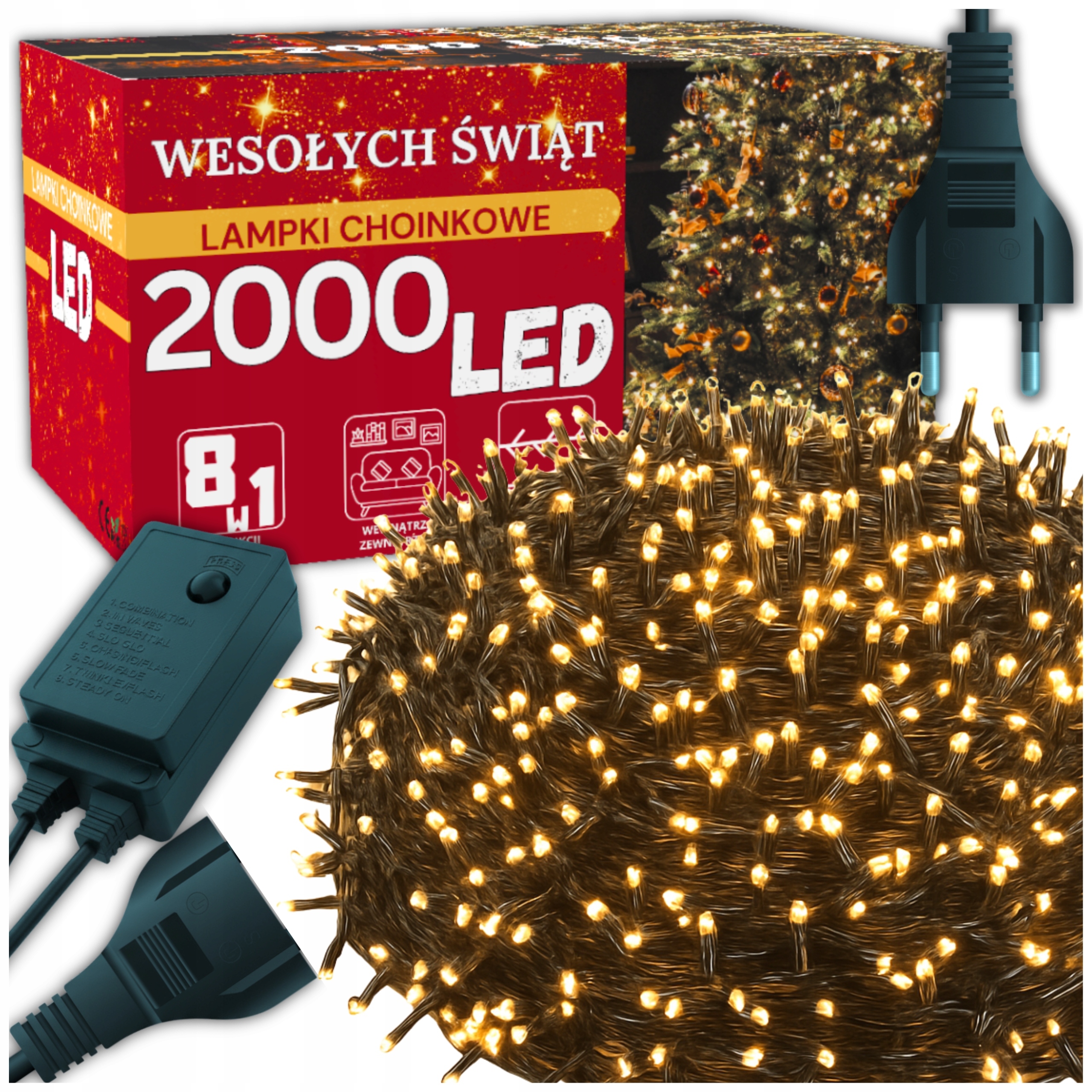 Vánoční Osvětlení Na Stromeček Vánoční 2000 Led Bílé Teplé Zew Na Vánoční Stromeček 8v1