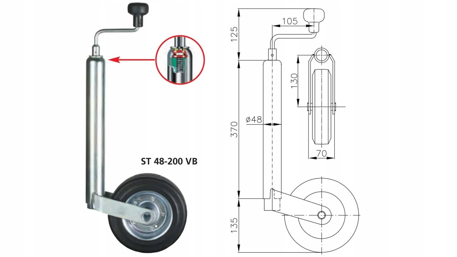 KOŁO PODPOROWE KÓŁKO MANEWROWE WINTERHOFF Z UCHWYTEM 150KG 48MM Marka Winterhoff