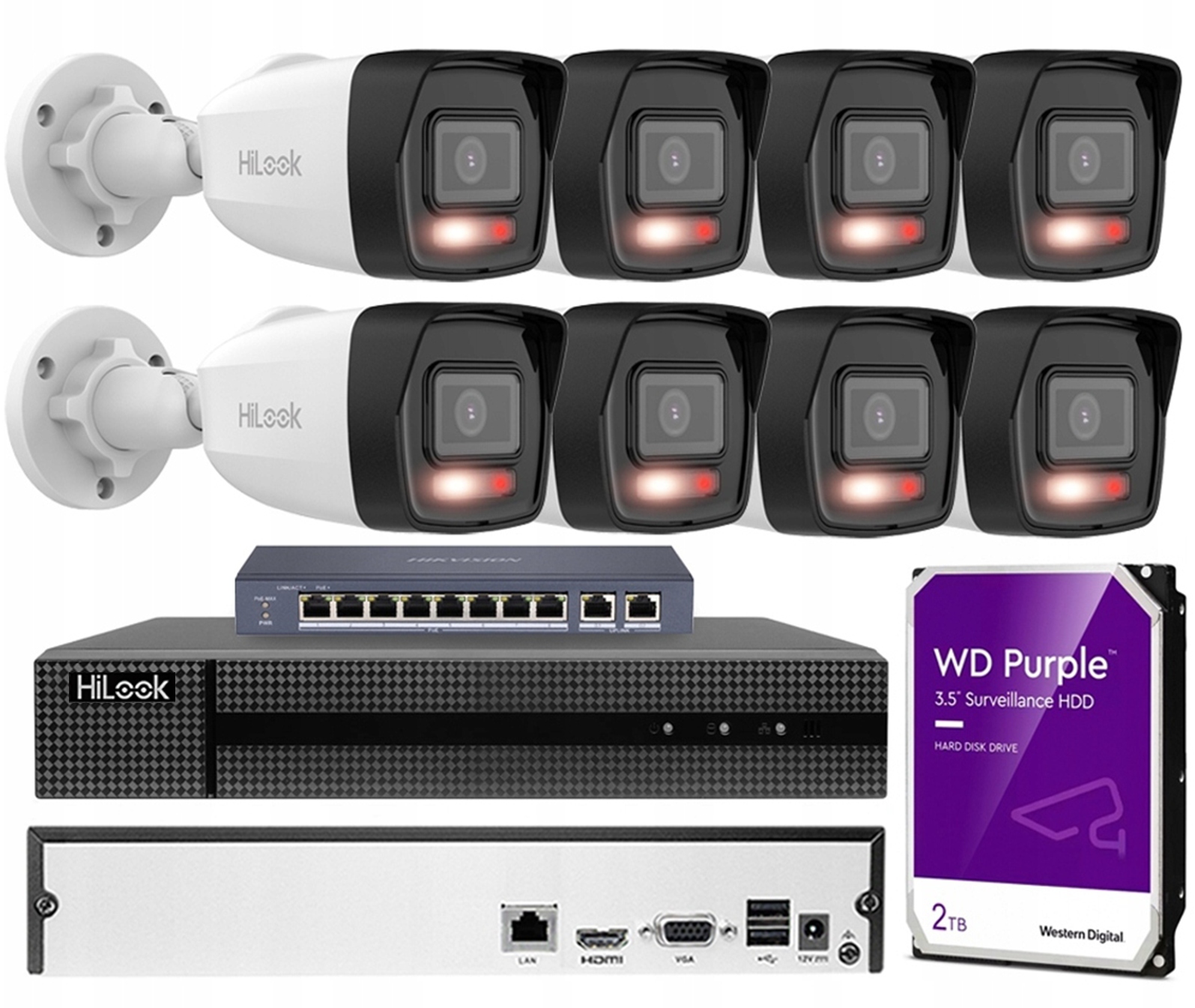 Sada monitorování Ip 8 kamer 4Mpx HiLook By Hikvision 2TB rekordér