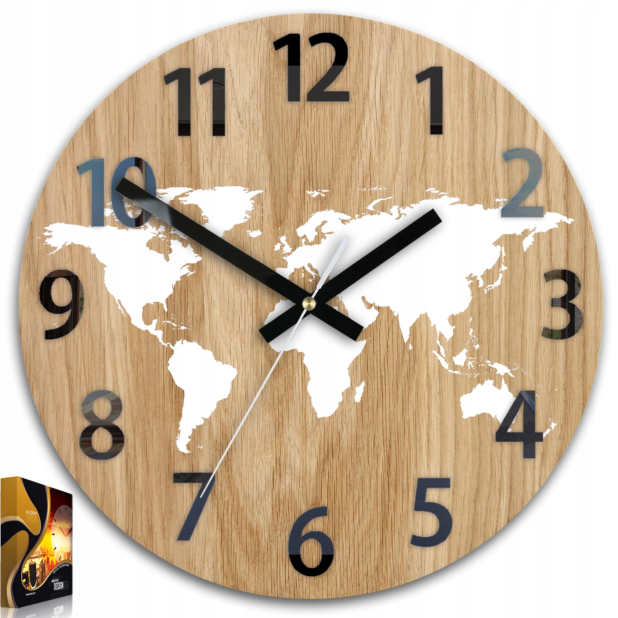 Nástěnné hodiny Mapa Světa S Číslicemi Bílé tiché