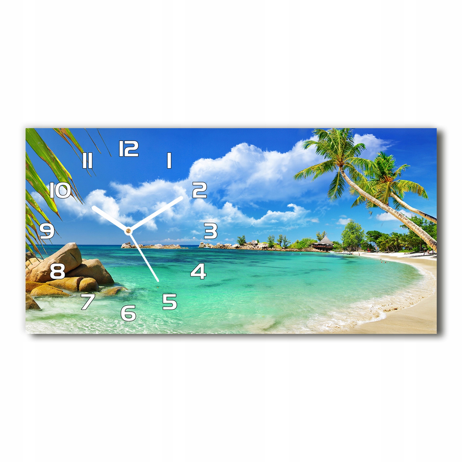 

Zegar ścienny szklany cichy Seszele plaża 60x30 cm
