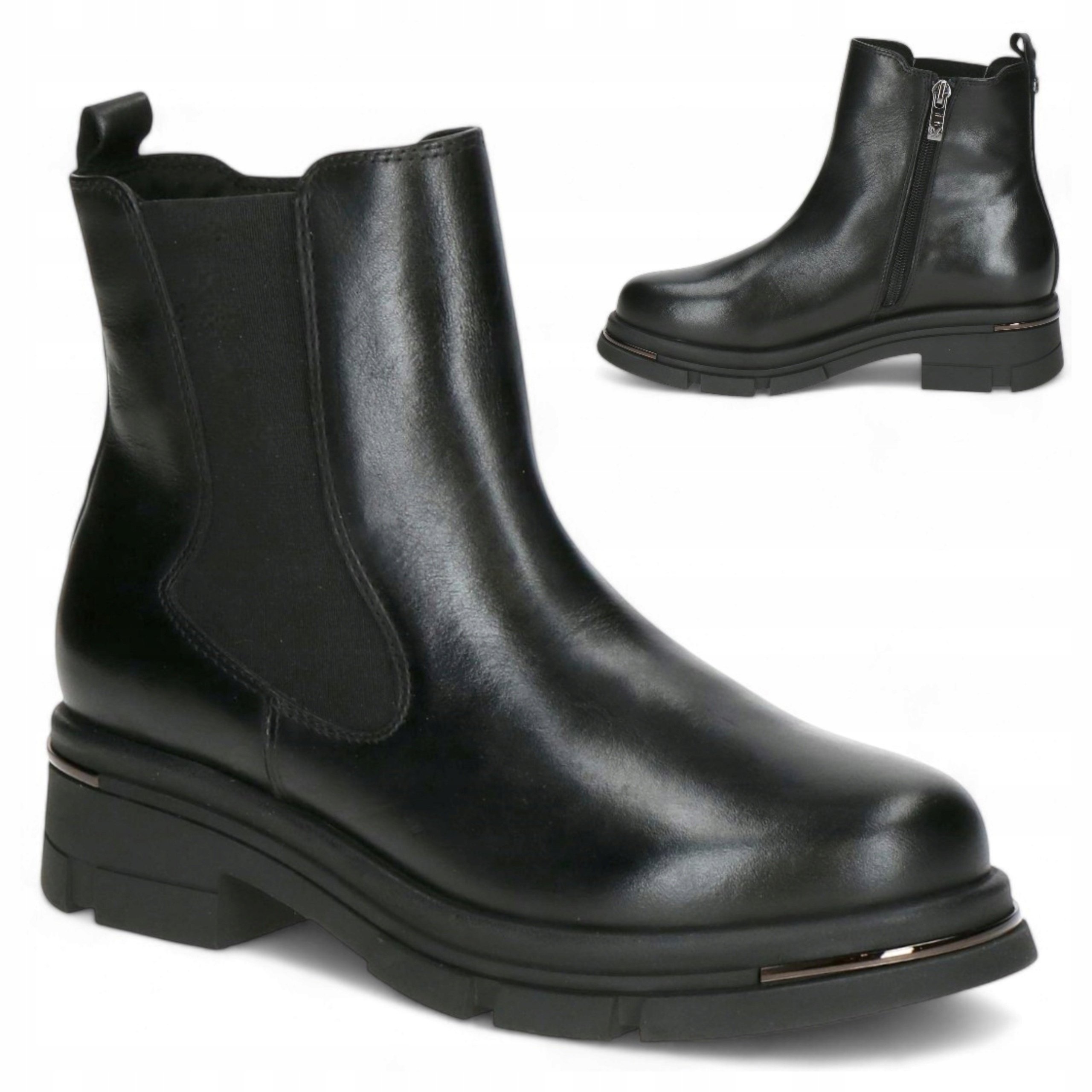 Dámské Kotníkové Boty 37 Kožené na platformě s zipem Elegantní Caprice Černé