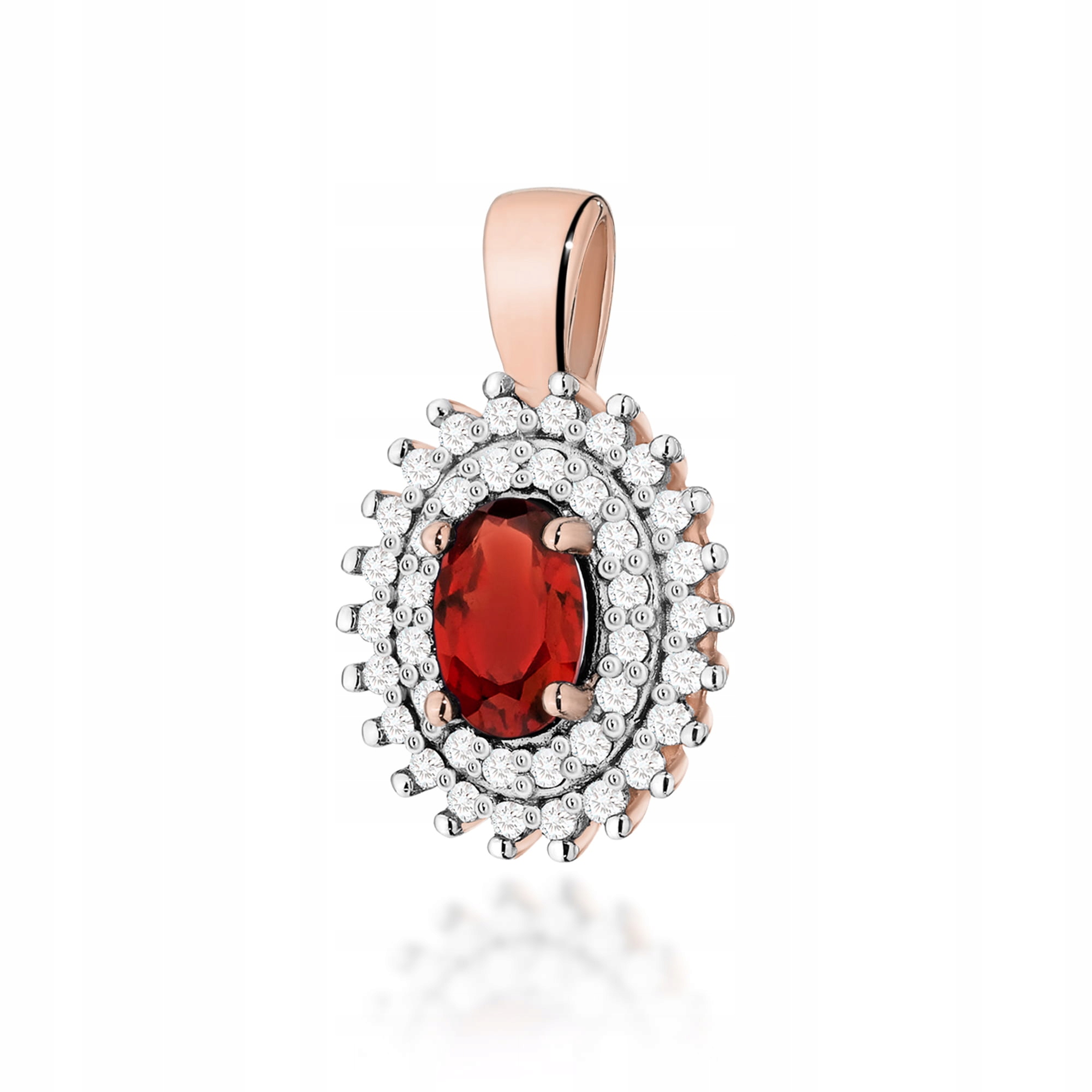 Zlatý přívěsek růžové zlato 585 s diamanty a přírodním granátem 1.3 g