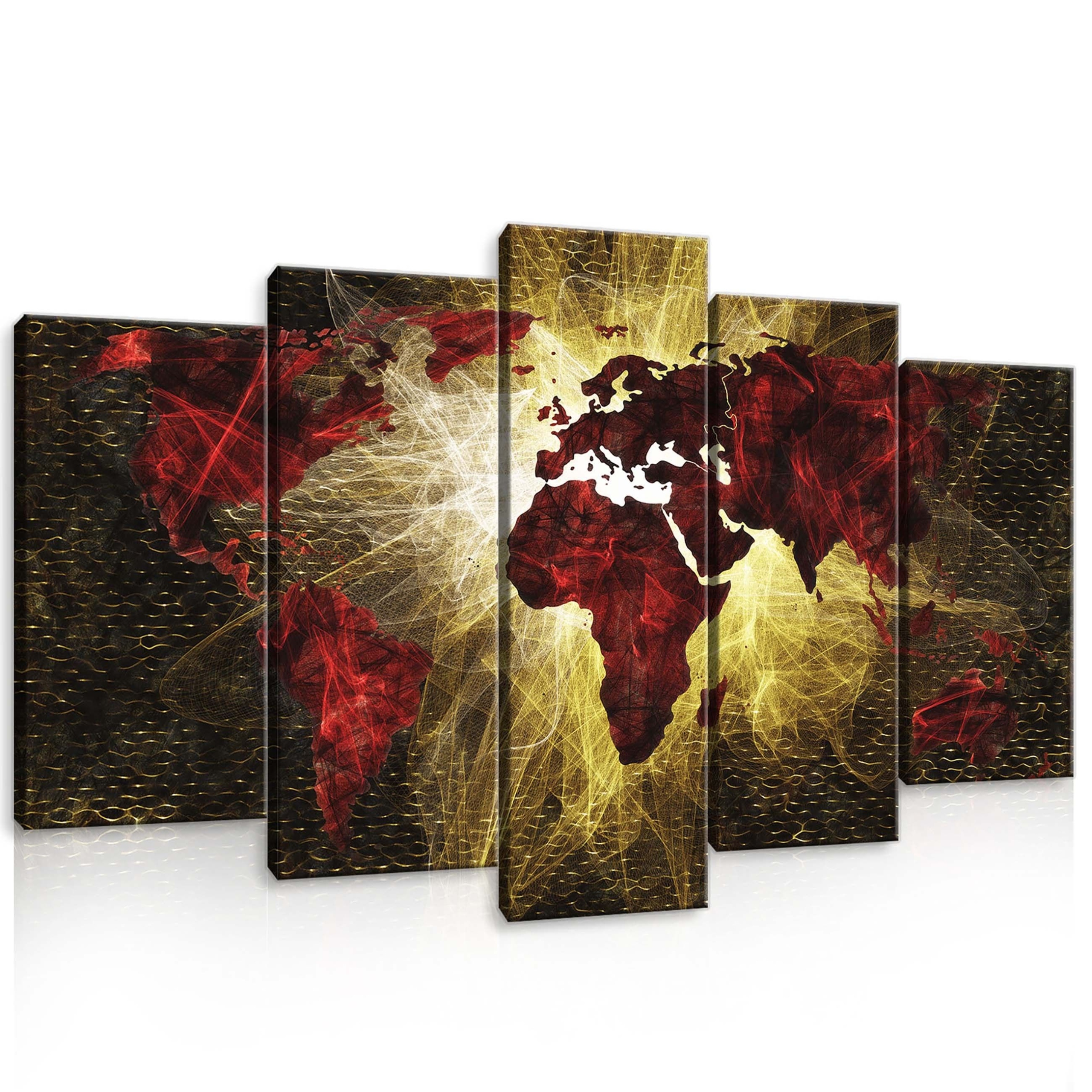 Obraz 100x60 modulární polyptych mapa světa abstrakce červená zlato