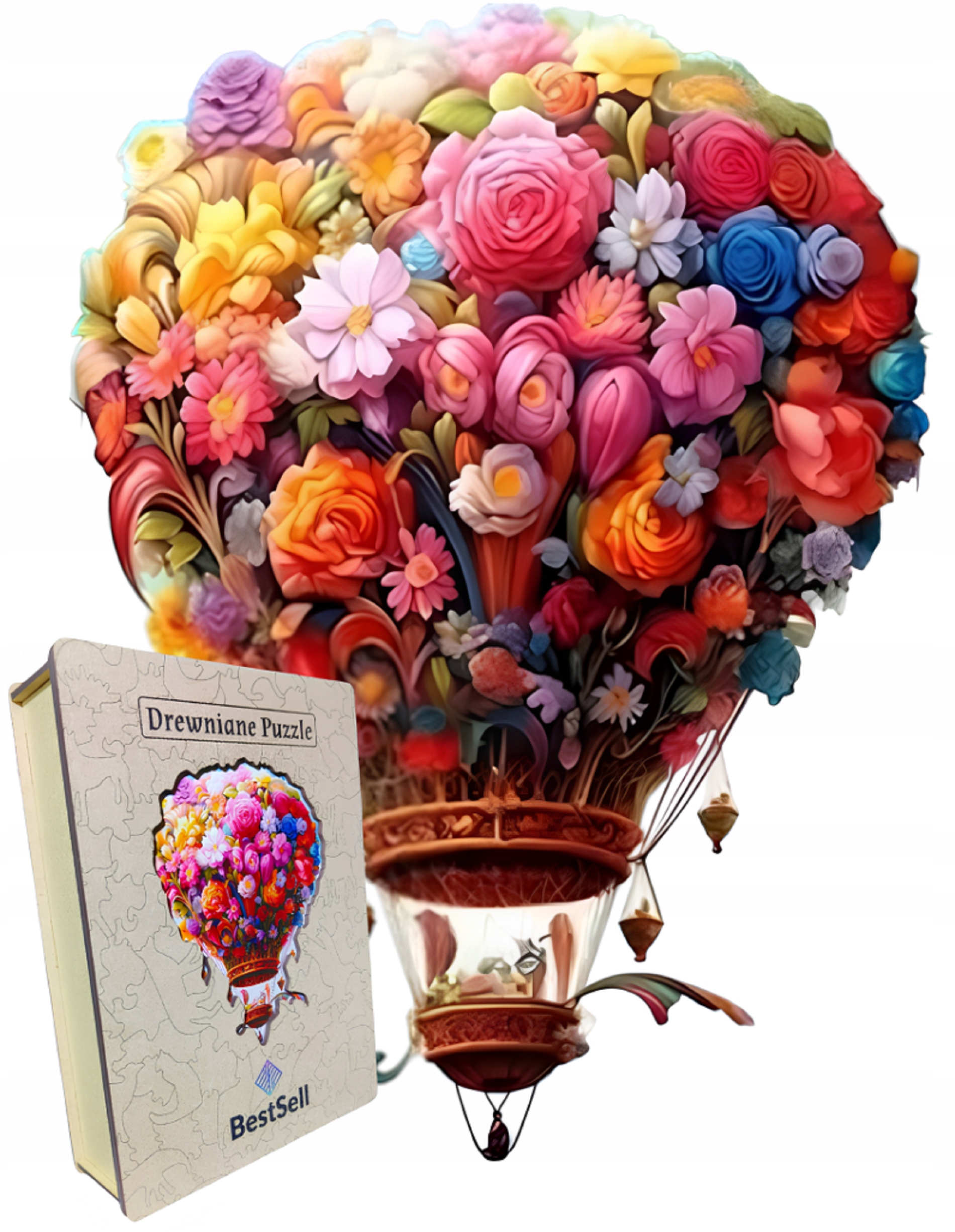 PUZZLE DREWNIANE BALON Z KWIATÓW UKŁADANKA 3D DLA DZIECI DOROSŁYCH PREZENT