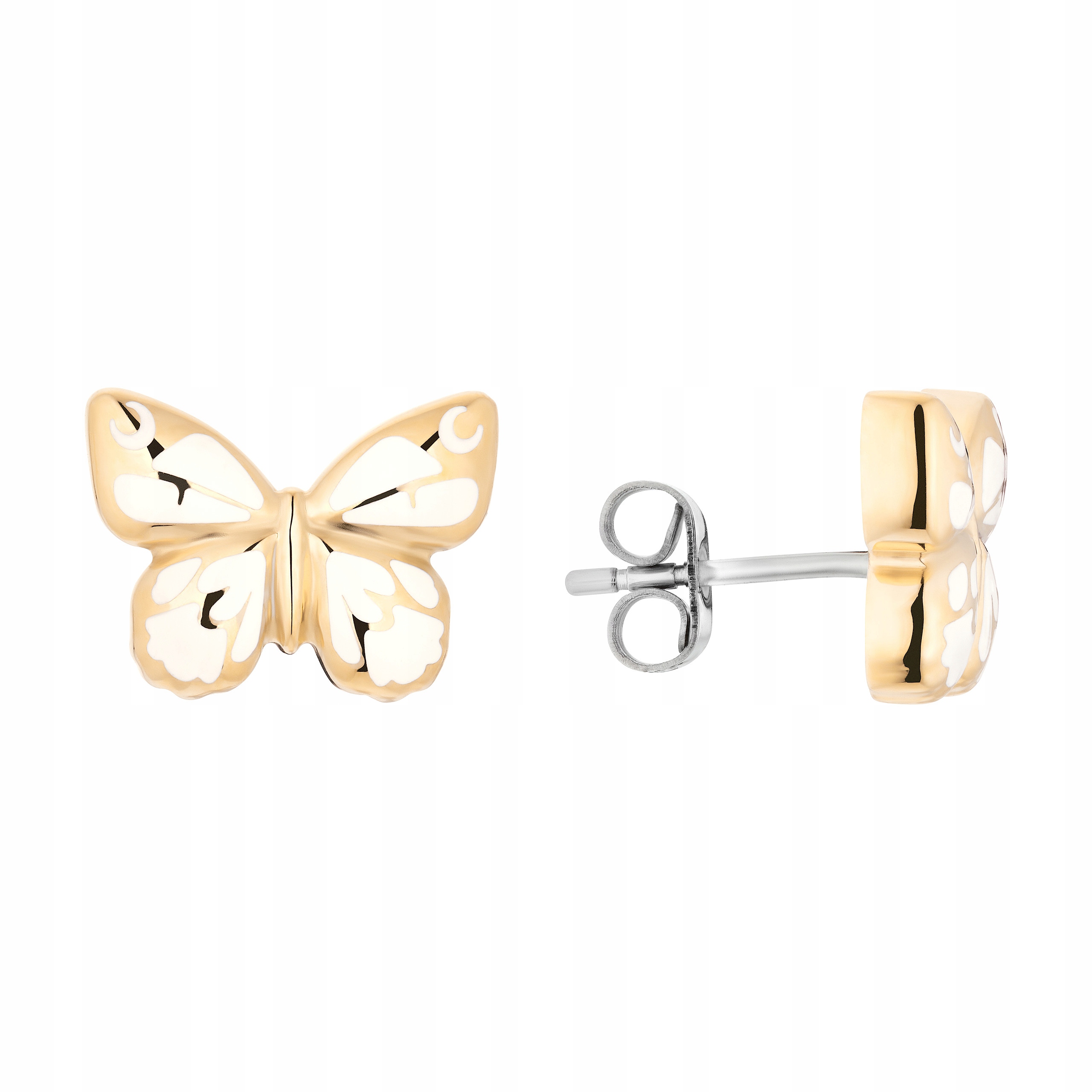 Náušnice Zlatý Bílý Motýl Ocel Chirurgická tyčinka