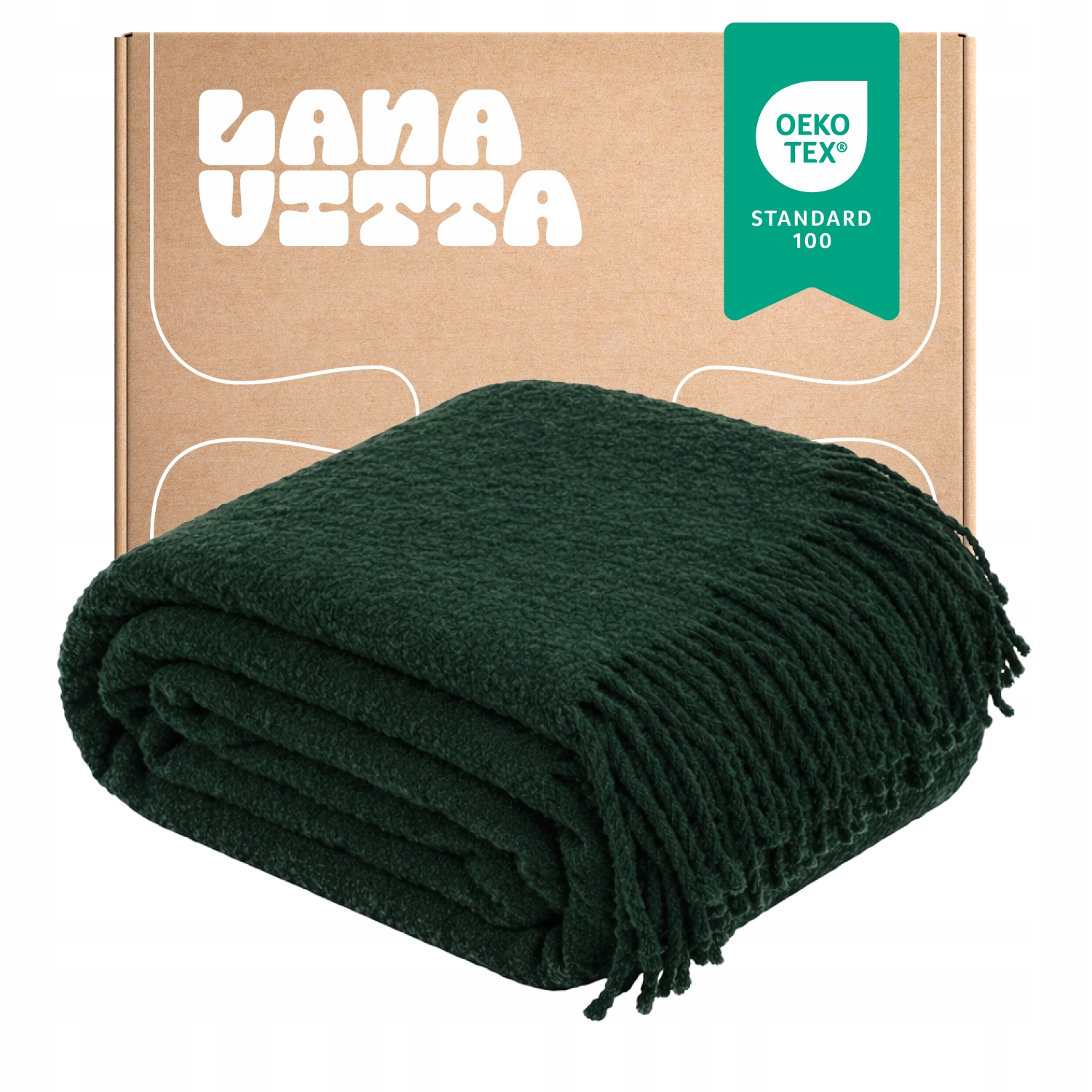 Deka Boucle Lounge Přehoz na postel Vlněný pléd Zelená 140×200 cm