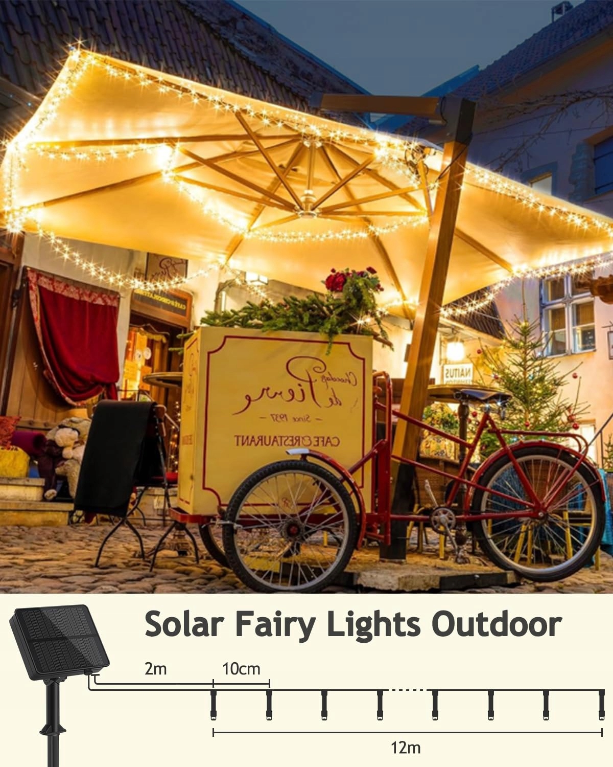 YIFMOO Solarna Girlanda Zewnętrzna 12M 120LED 8 Trybów IP65 Wodoodporna — miniatura 2