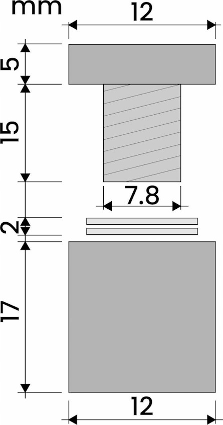 4x DYSTANSE MONTAŻOWE12x22 DO TABLICZKA SZYLD KOŁEK ROZPOROWY DEKORACYJNE Szerokość produktu 1.2 cm