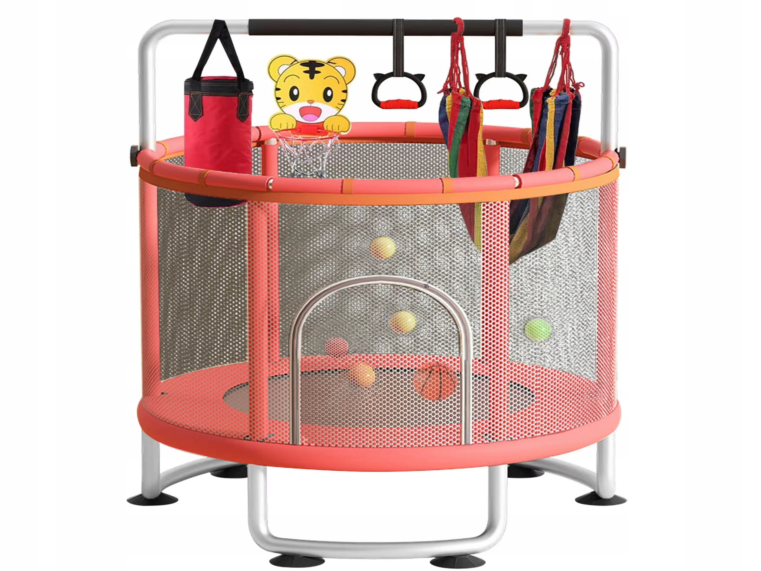 Trampolina Ogrodowa Do Pokoju 150CM Dla Dzieci Piłki Koszykówka Boks Hamak