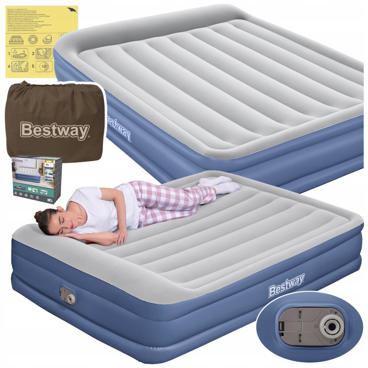 Matrace Dvoulůžková vysoká postel na spaní s e-pumpou Bestway 67630