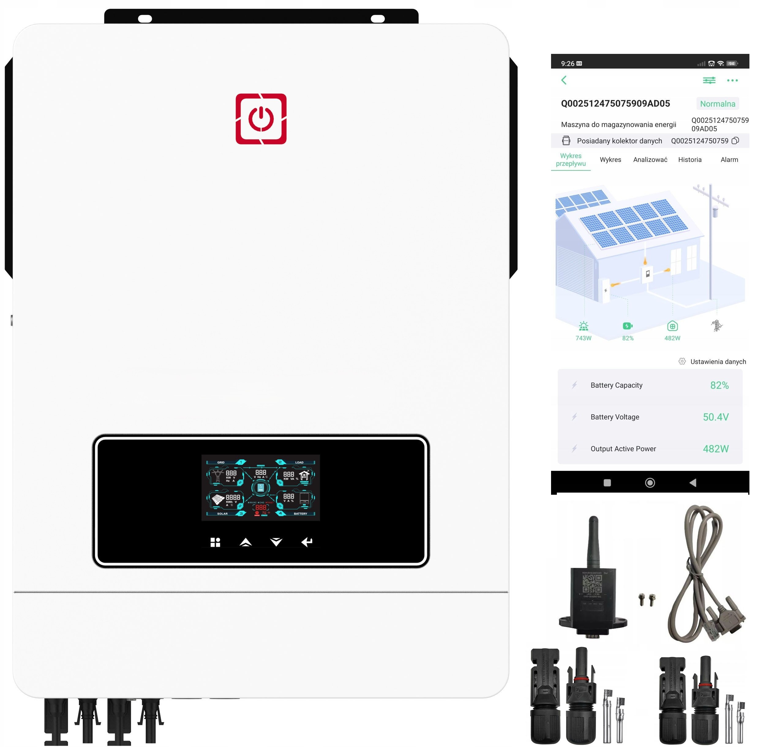 Falownik Inwerter solarny hybrydowy Off-Grid 8,2kW 48V WiFi 8200W 2xMPPT