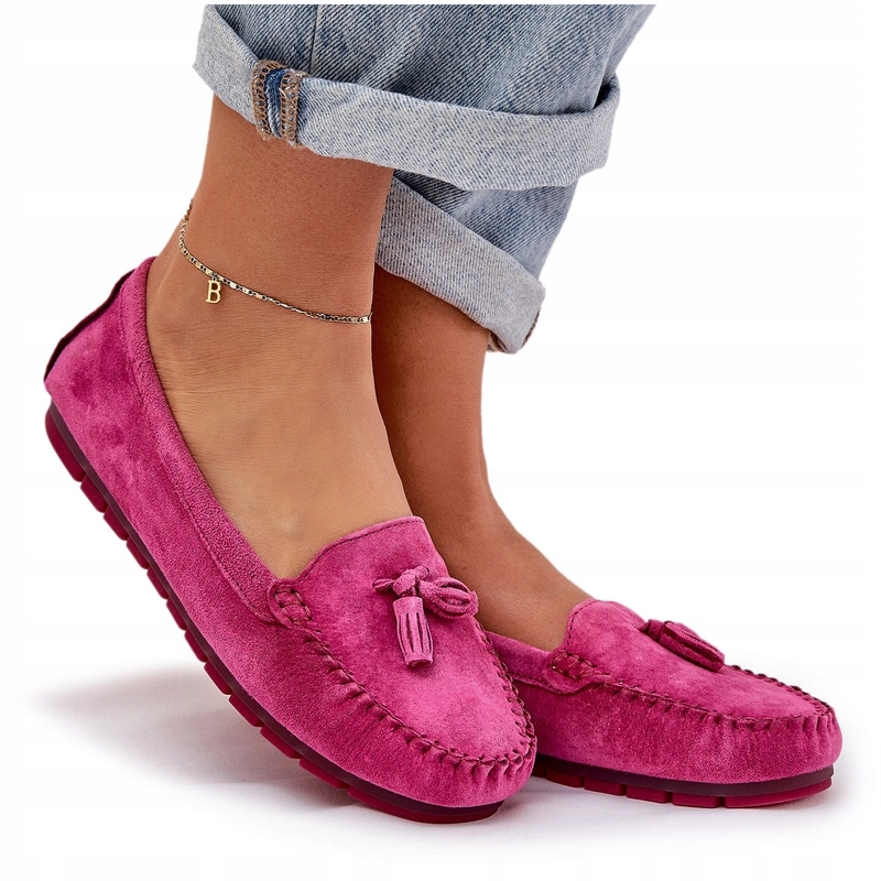 Dámské Klasické Semišové Ploché Mokasíny S.barski LR51-548 Fuchsiová 38