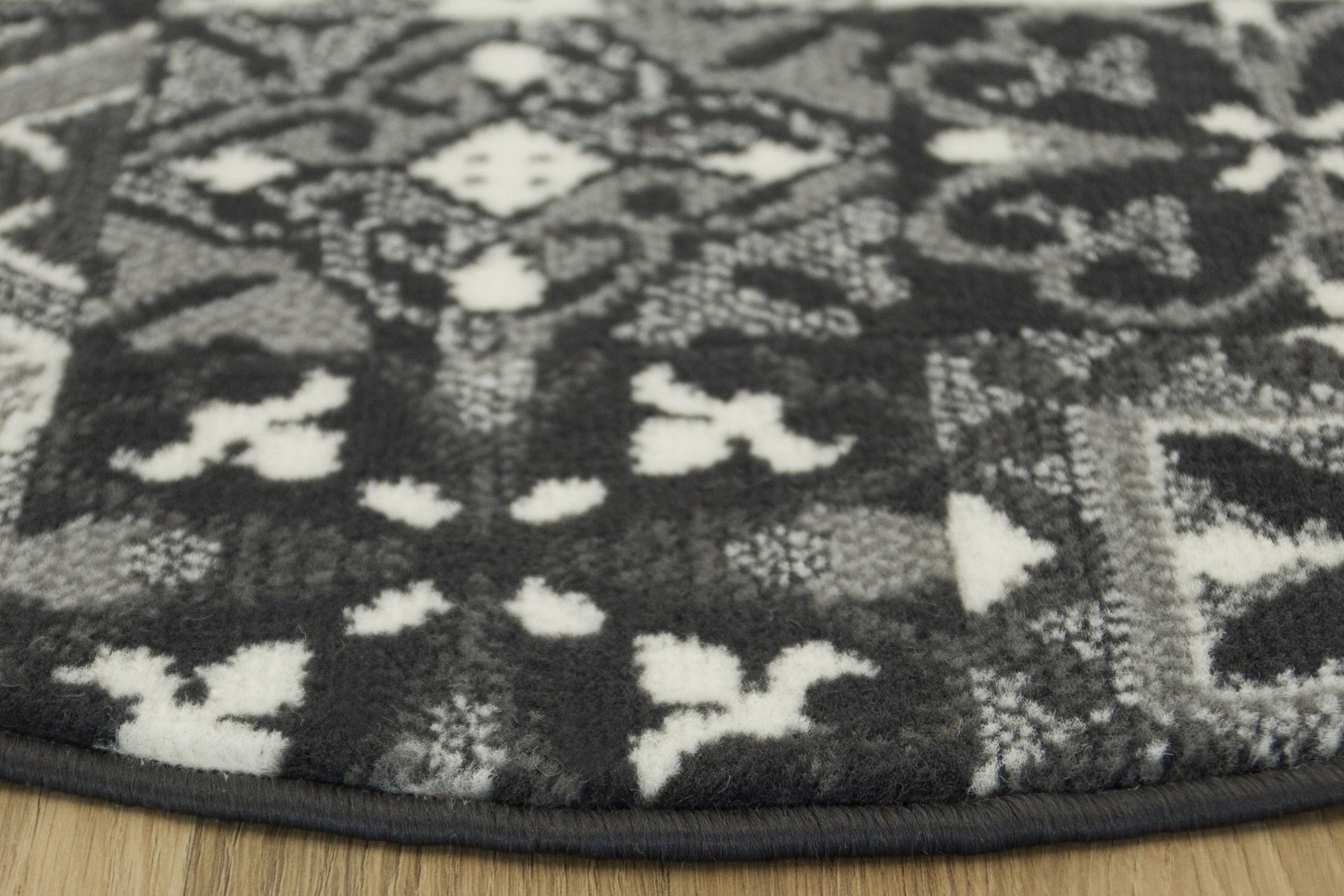 śr. 200 cm DYWAN OKRĄGŁY PATCHWORK KOŁO SZARY Rodzaj z krótkim włosiem