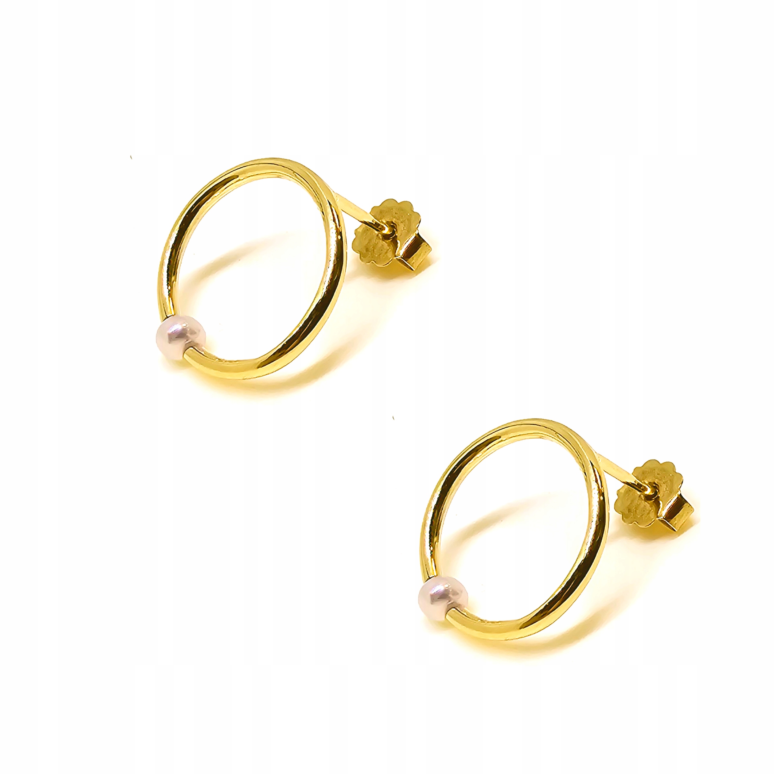 Zlaté 585 náušnice tyčinky kolečka s perlou perla zlato 585