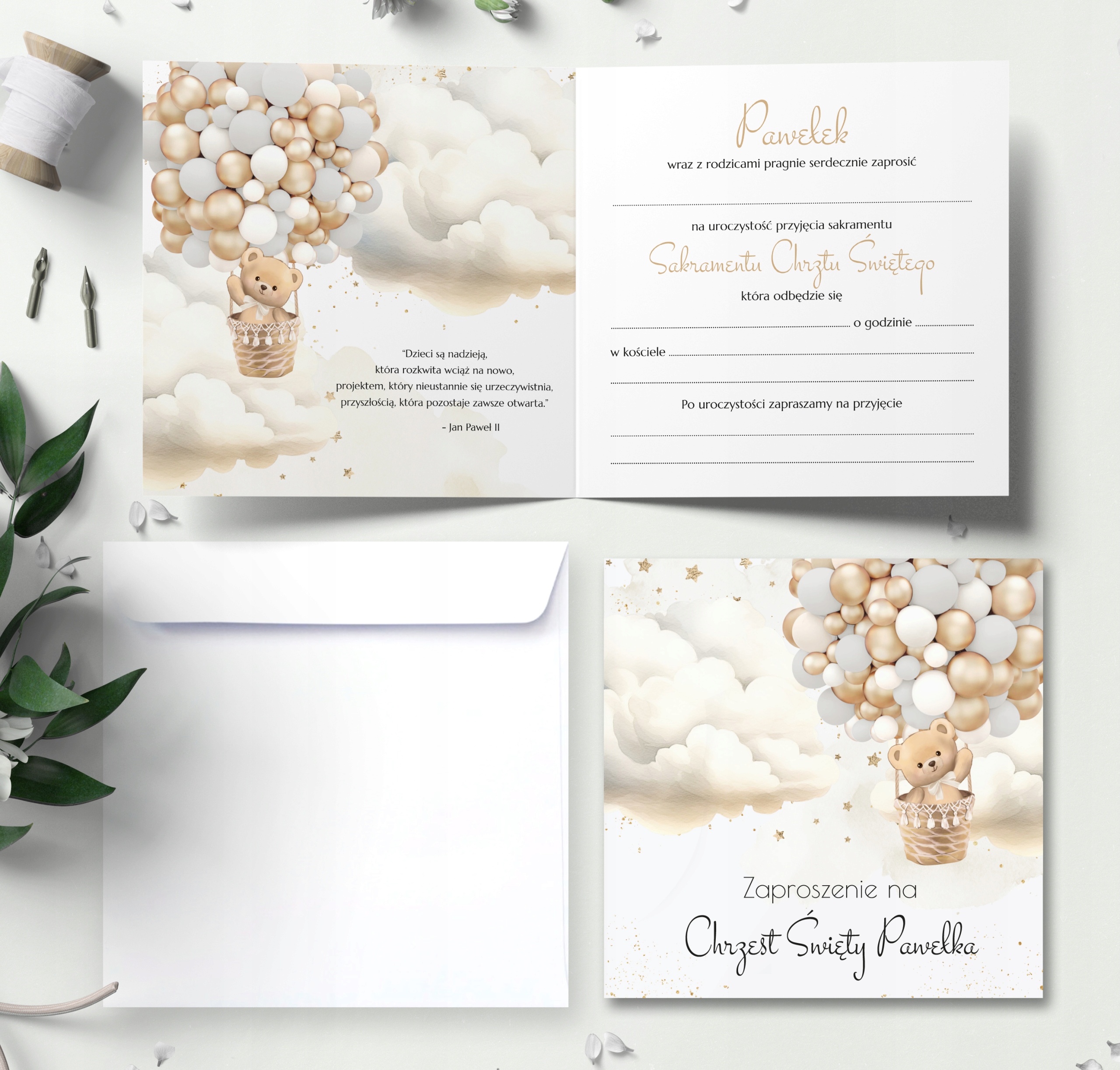 Zaproszenia Na Chrzest z kopertą + Imię Dziecka Personalizowane / 4 wzory Marka inna