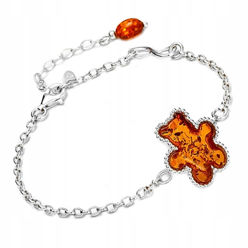Stříbrný Náramek medvídek s Jantarem nastavitelný Stříbro 925 dárek Dívky