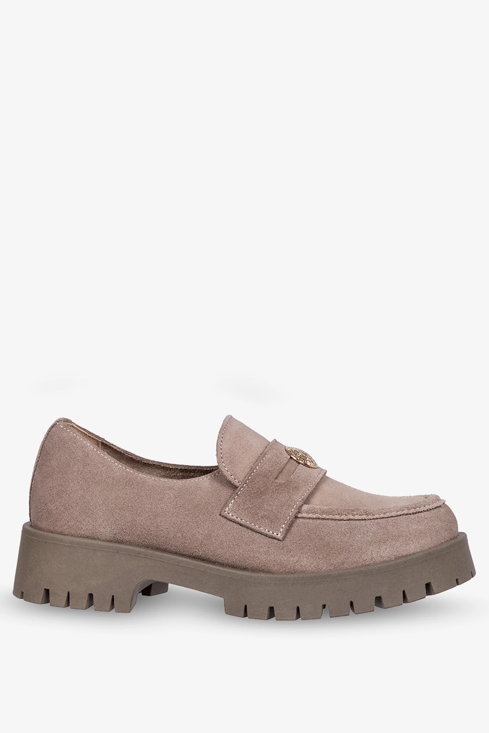 LEKKIE MOKASYNY PÓŁBUTY SKÓRZANE DAMSKIE NA PLATFORMIE ZE ZŁOTĄ OZDOBĄ r 41 Oryginalne opakowanie producenta pudełko