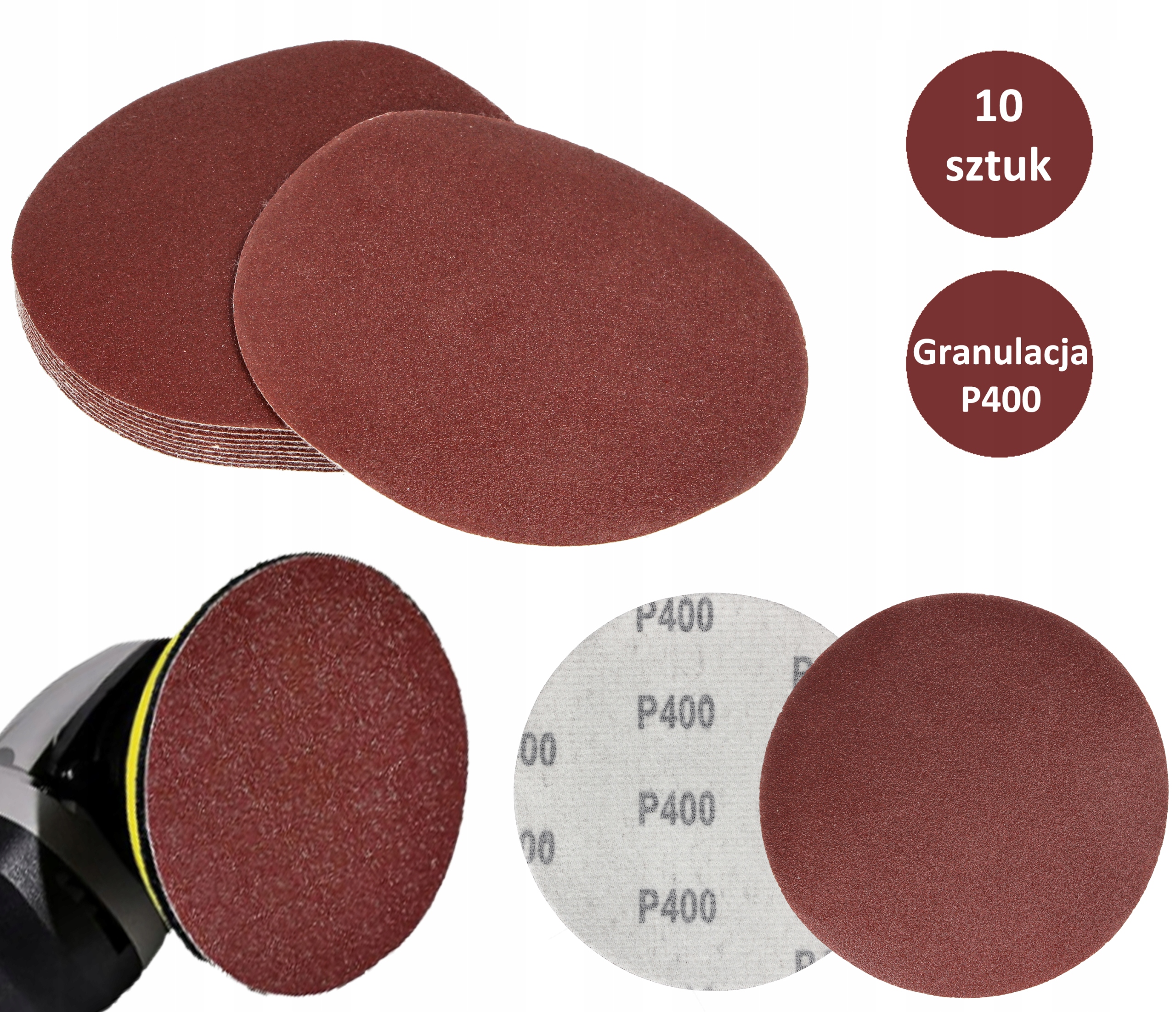 PAPIER ŚCIERNY 125 KRĄŻKI SAMOPRZYLEPNE NA RZEP DO SZLIFIERKI P400 X10