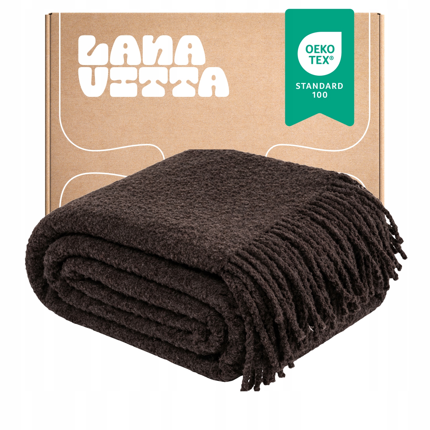 Deka Boucle Lounge Přehoz na postel Vlněný pléd Hnědá 140×200 cm