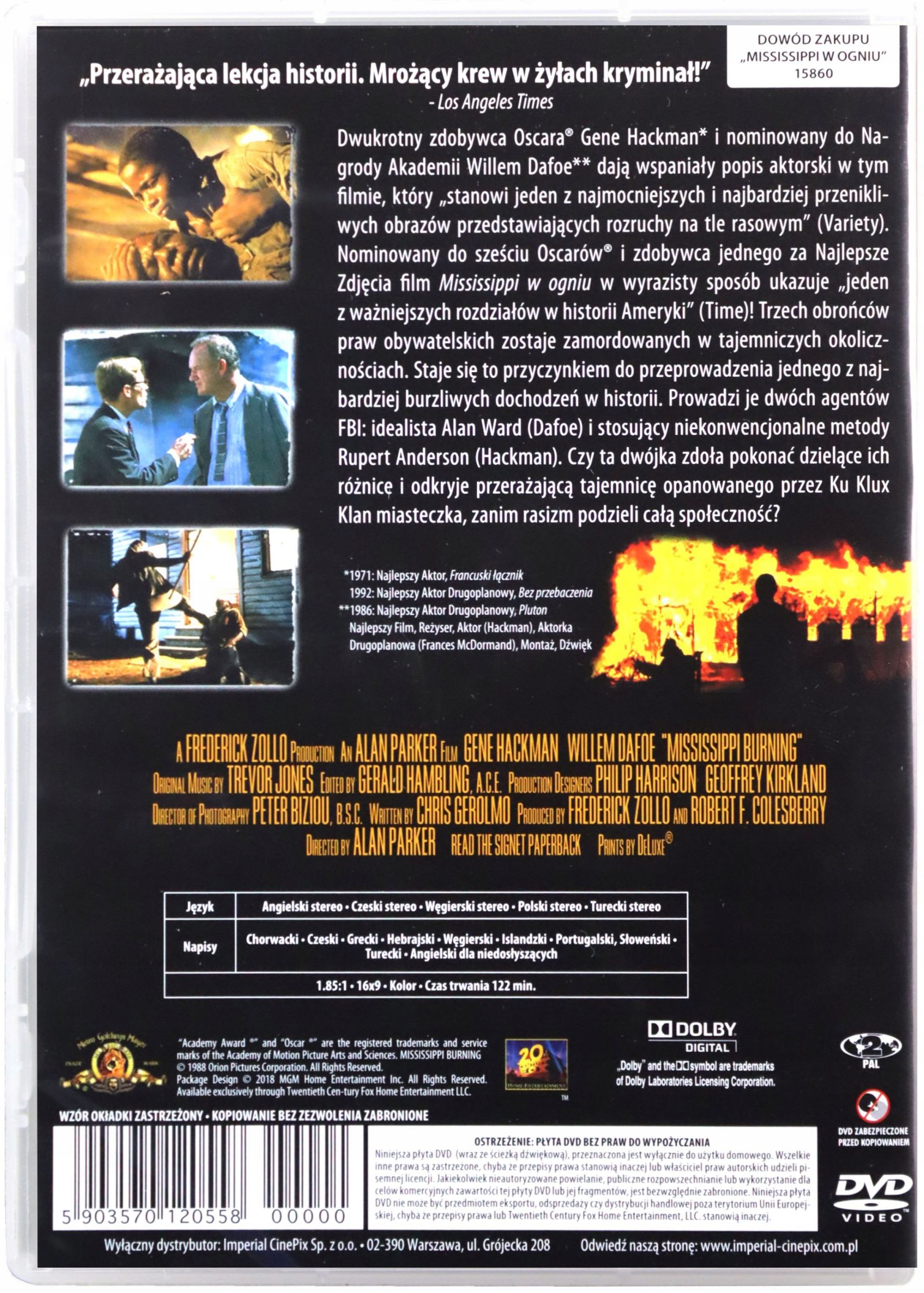 MISSISSIPPI W OGNIU [Gene Hackman] LEKTOR PL [DVD] Stan opakowania oryginalne