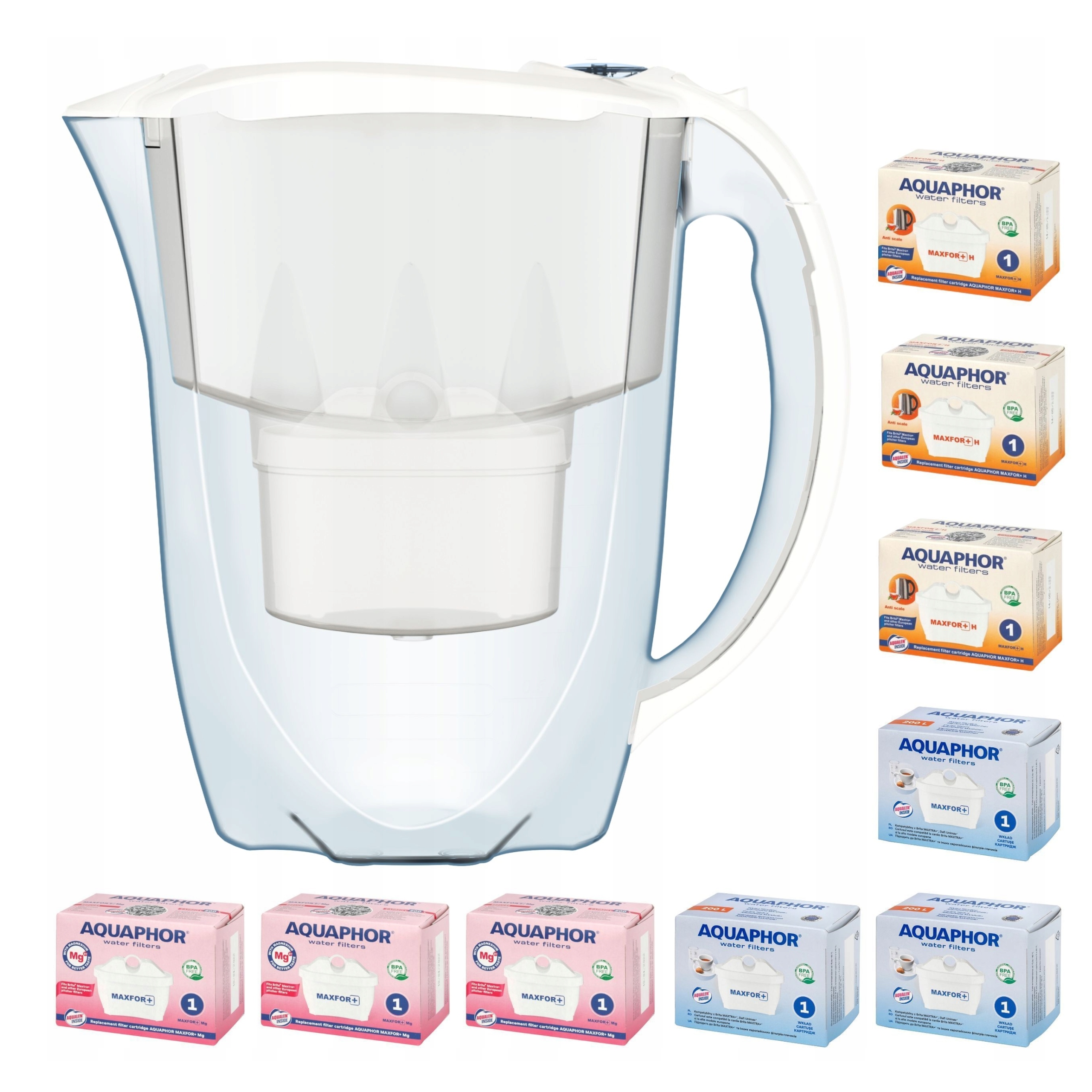 Filtrační konvice Aquaphor Amethyst 2,8 l s 9 vložkami, bílá