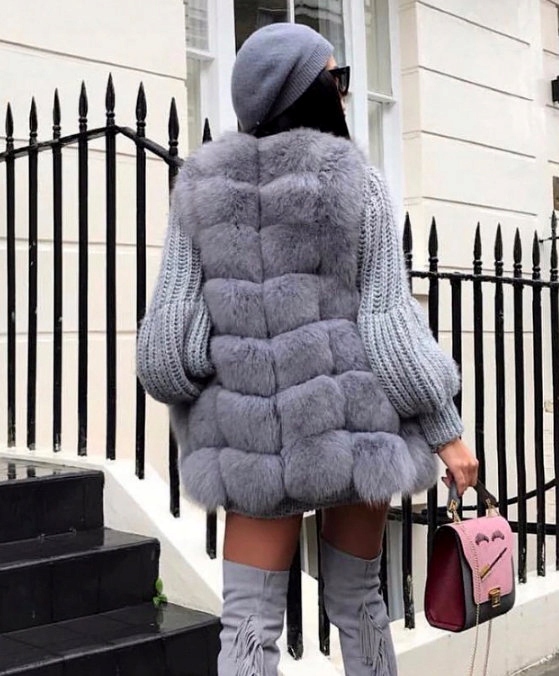 Lux Kamizelka Futro naturalne z Lisa Kolory 36 S Długość do połowy uda