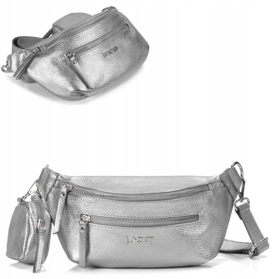 

Nerka damska srebrna skórzana saszetka crossbody