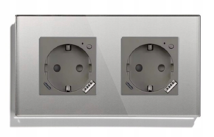 Elektrická Zásuvka Usb A+c 20W Wifi Skleněná Tuya Měření Energie Dvojité
