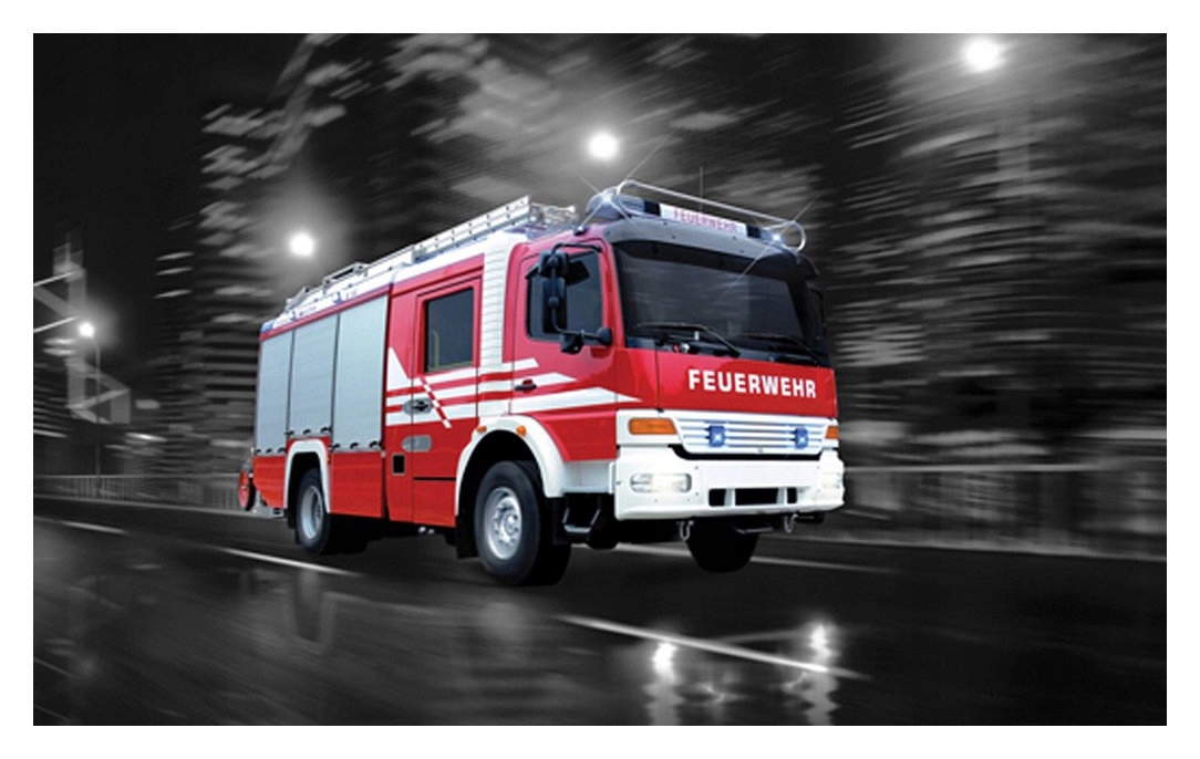 Fototapeta v noci Červené hasičské auto město 416x254 vinylová lepidlo