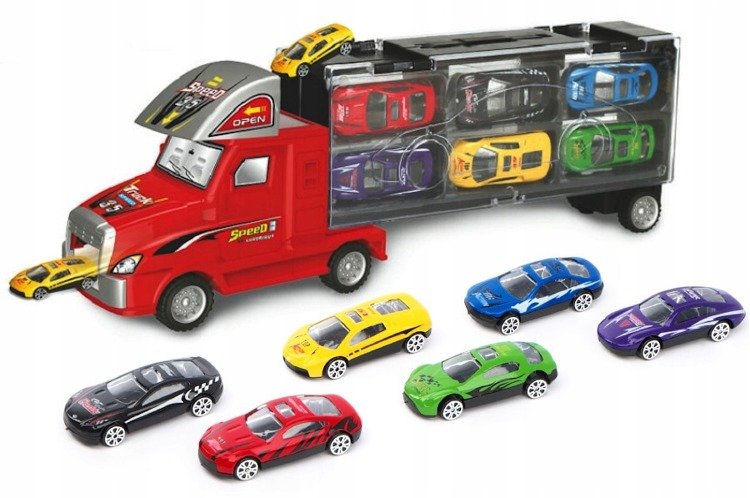 Auto LAWETA Tir WALIZKA 6x Resoraki Auta WYRZUTNIA Model TIR laweta