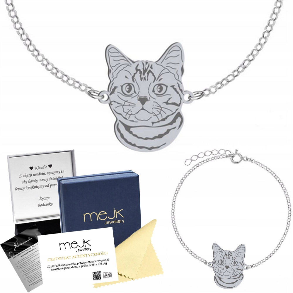 Stříbrný náramek s kočkou American Shorthair 925 Dárek Šperky Gravírování