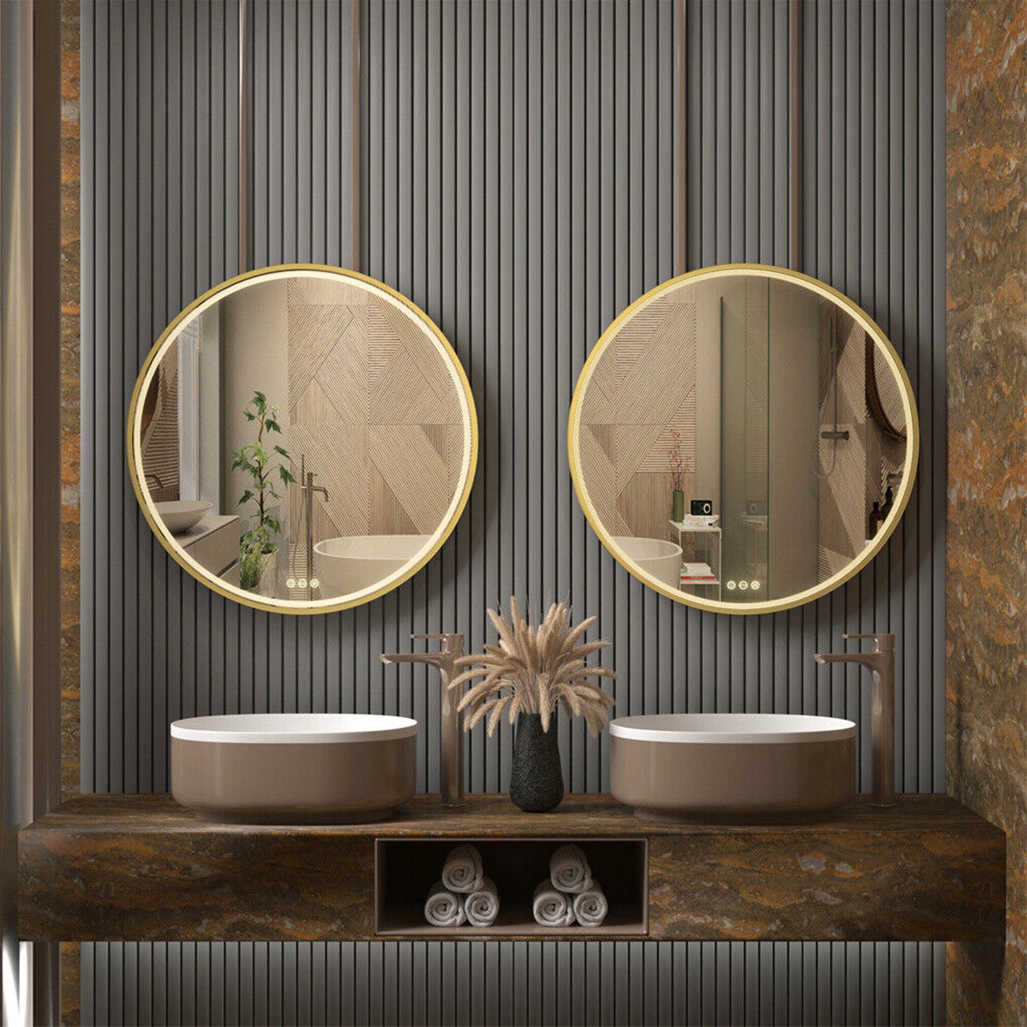 LUSTRO ŁAZIENKOWE ZŁOTA RAMA PODŚWIETLENIE LED OKRĄGŁE 70cm Typ lustra ścienne