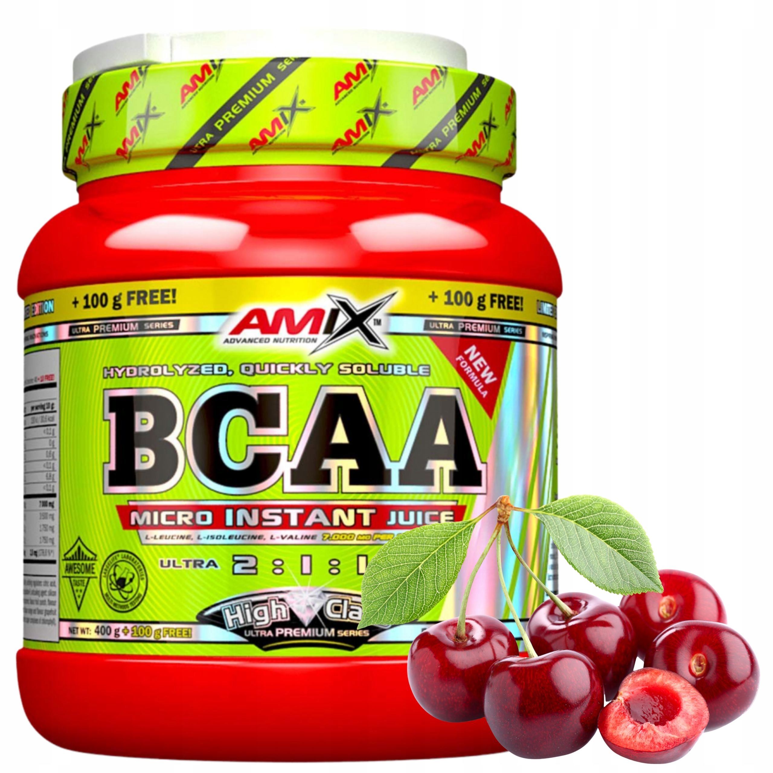 Bcaa Aminokyseliny s rozvětveným řetězcem 2:1:1 Valin Leucin a Isoleucin Višeň 500 g