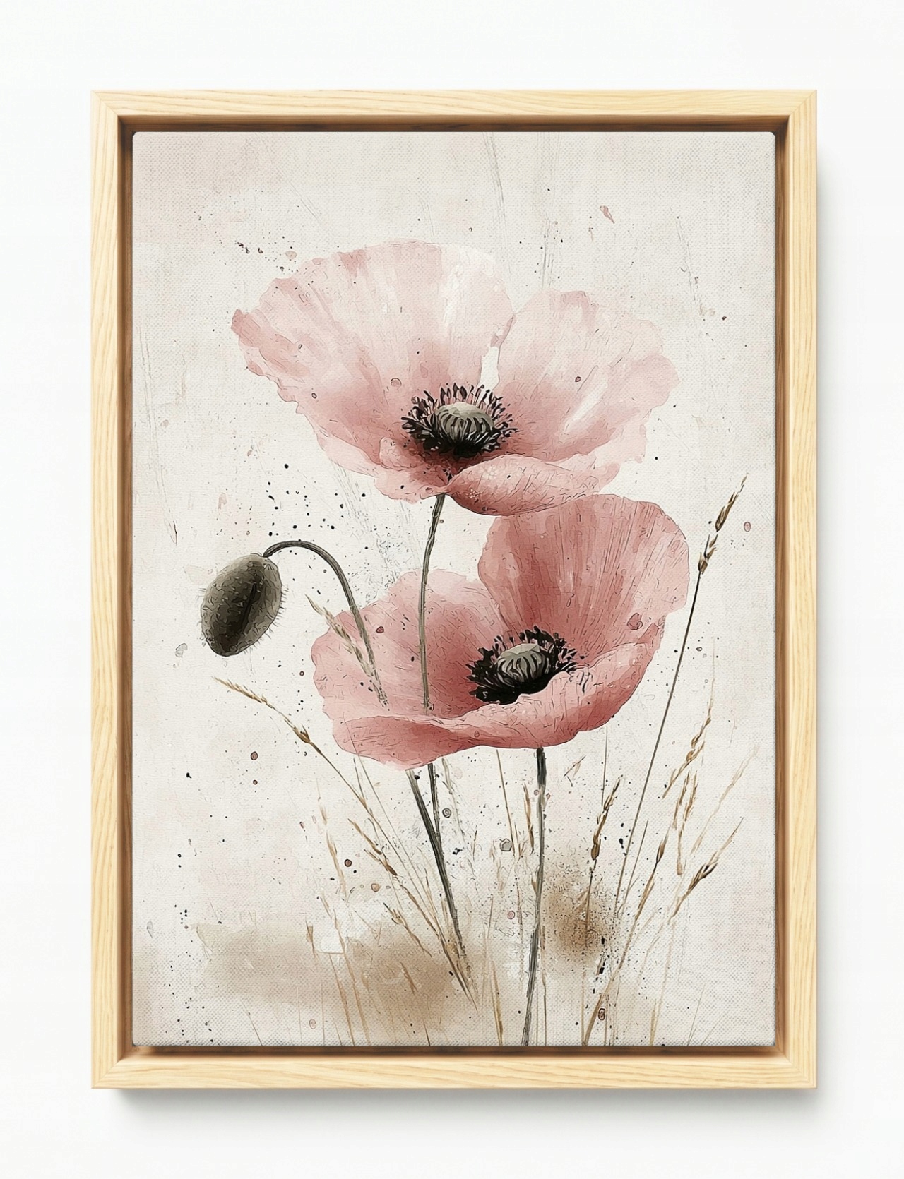 Obraz Rám Americký Box Akvarel Zahrada Květiny Růžový Mák Scandi Boho 40x60
