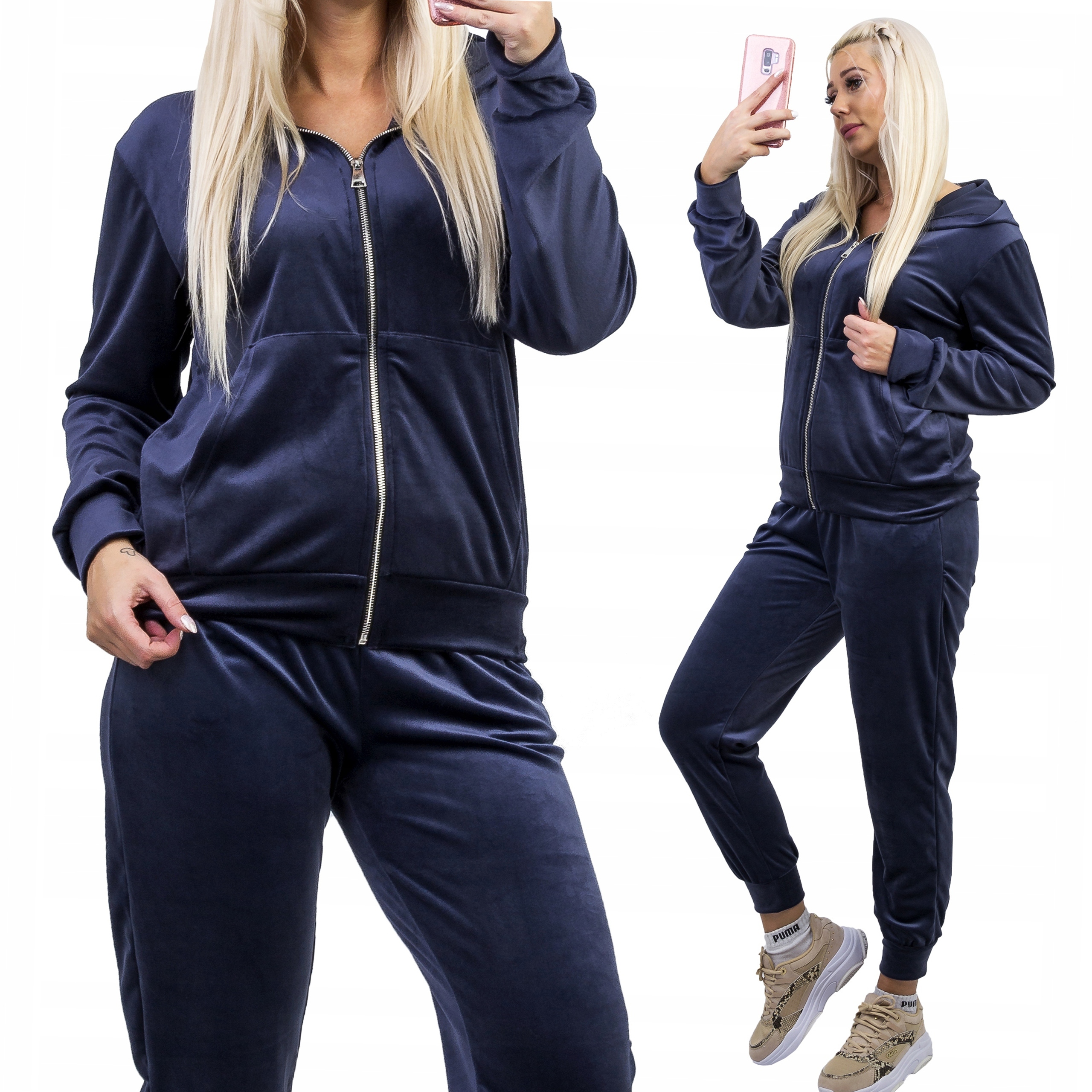 Z405 Teplákovka Welur S Kapucí Tmavě Modrá vel. 40 (L)