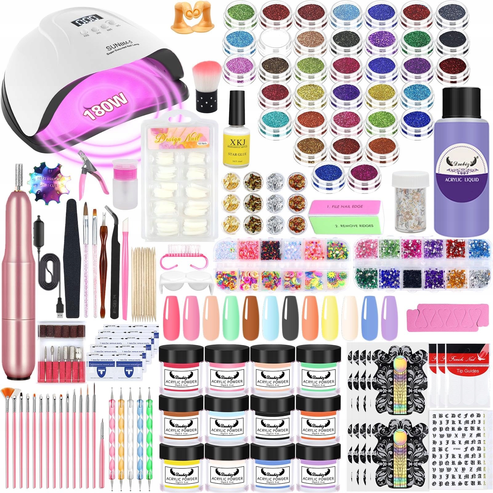 Milai Sada na akrylové nehty s Uv lampou 180W a frézkou