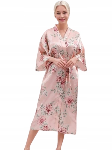 Dlouhý Saténový Župan Ze Saténu Kimono Saténový Růžový Župan