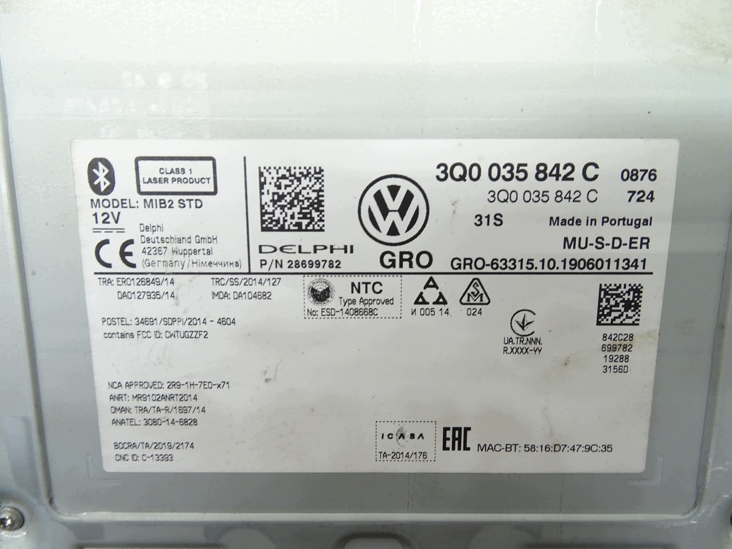 card reader SD NAVI navigation devices MMI MULTIMEDIA VW TIGUAN II 3Q0035842C