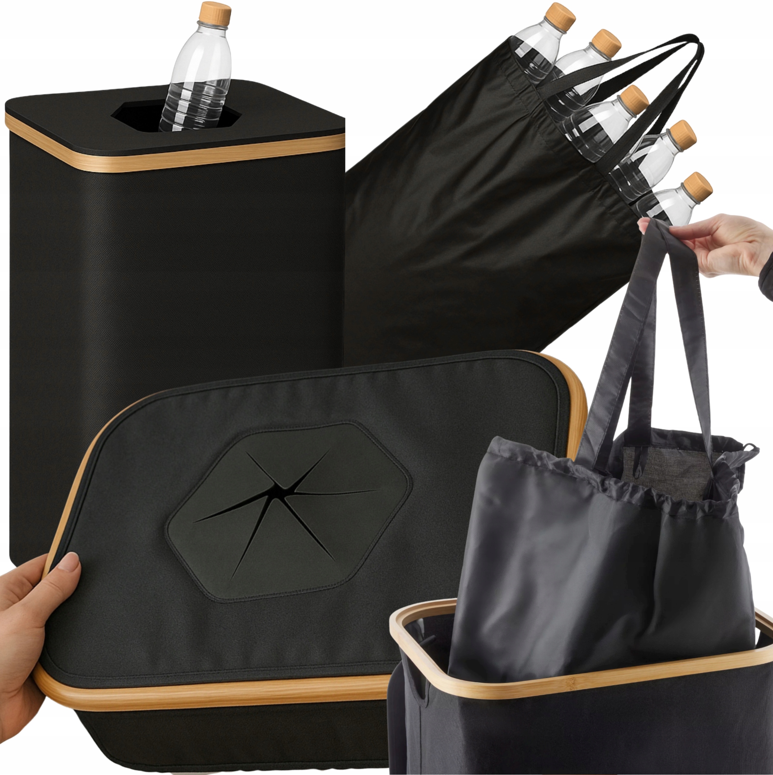 Skládací Koš Na Třídění Plechovky Plastové Láhve 100 L Prostorný Sáček